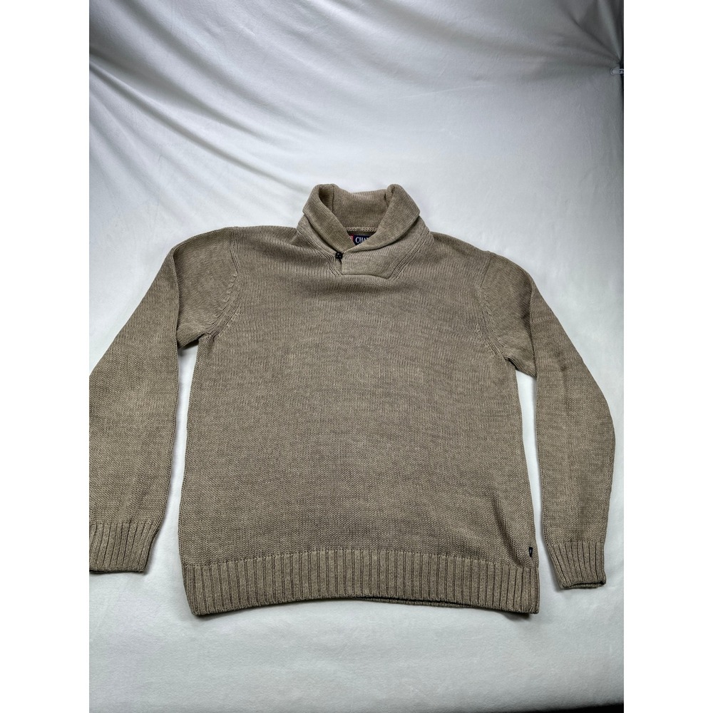 Chaps Shawl Collar Sweater Pullover Knit Mens Tan Large 100% Cotton
